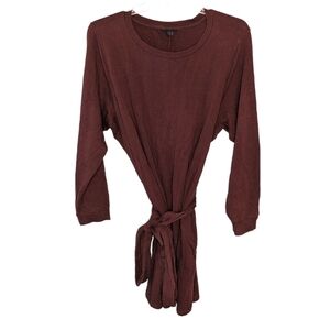 Torrid Dress Size 3X Womens Raisin Brown French Terry Belt Tie Shift Long Sleeve